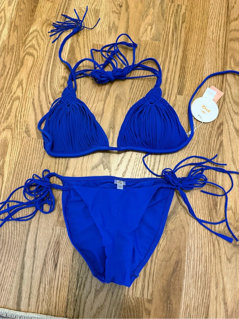 NWT PQ Swim Gia Cobalt Blue Braided Triangle Bikini (Set = Top and Bottoms)